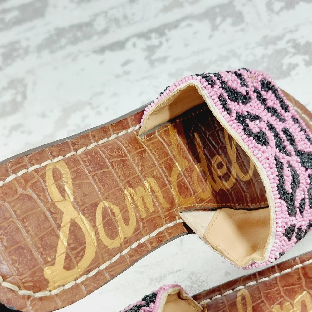 NEW Sam Edelman Gunner Pink Black Leopard Print Summer Slide Sandals D125